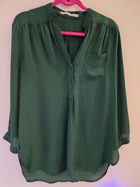 41 Hawthorn Tops - 41 Hawthorn Forest Green V-Neck Button Front Blouse